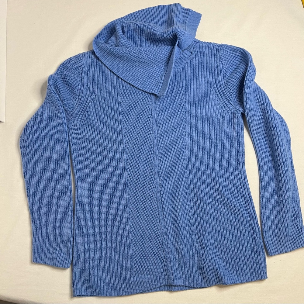Talbots‎ sweater ribbed blue turtleneck asymmetrical split neck women's Small